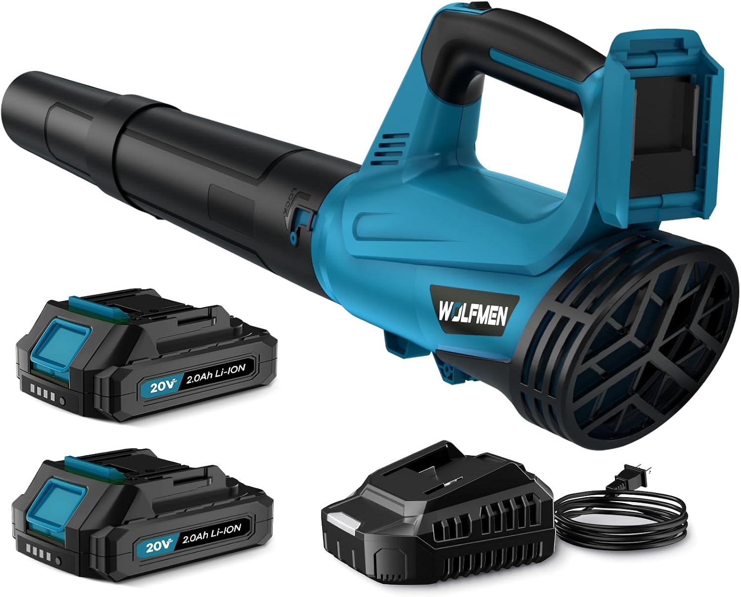 Detalle de WOLFMEN LB-8197 Cordless Leaf Blower, 20V, Two Batteries, Two Speeds