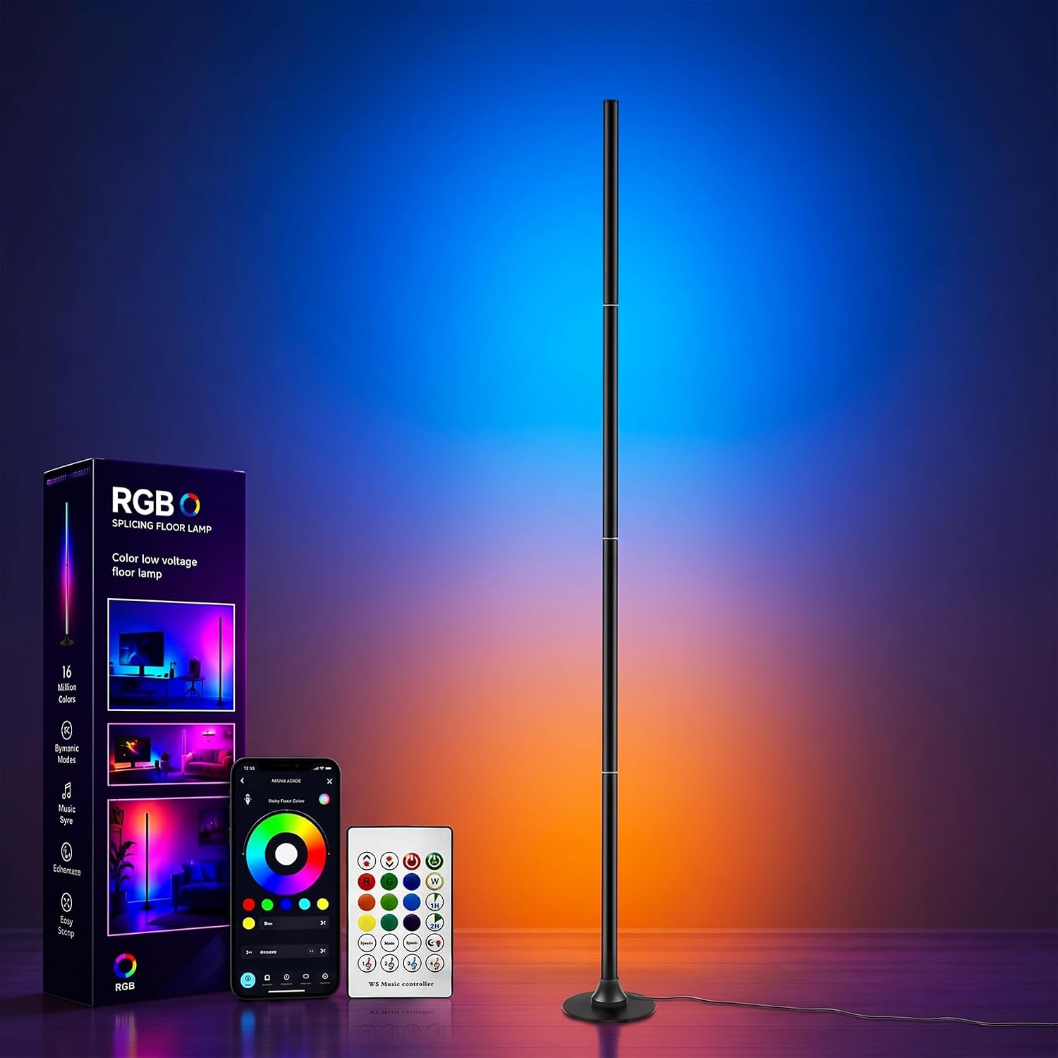 Thumbnail 6 de Sylvwin Lampada da Terra RGB LED 120 cm – lampada angolare con app, telecomando e sincronizzazione musicale
