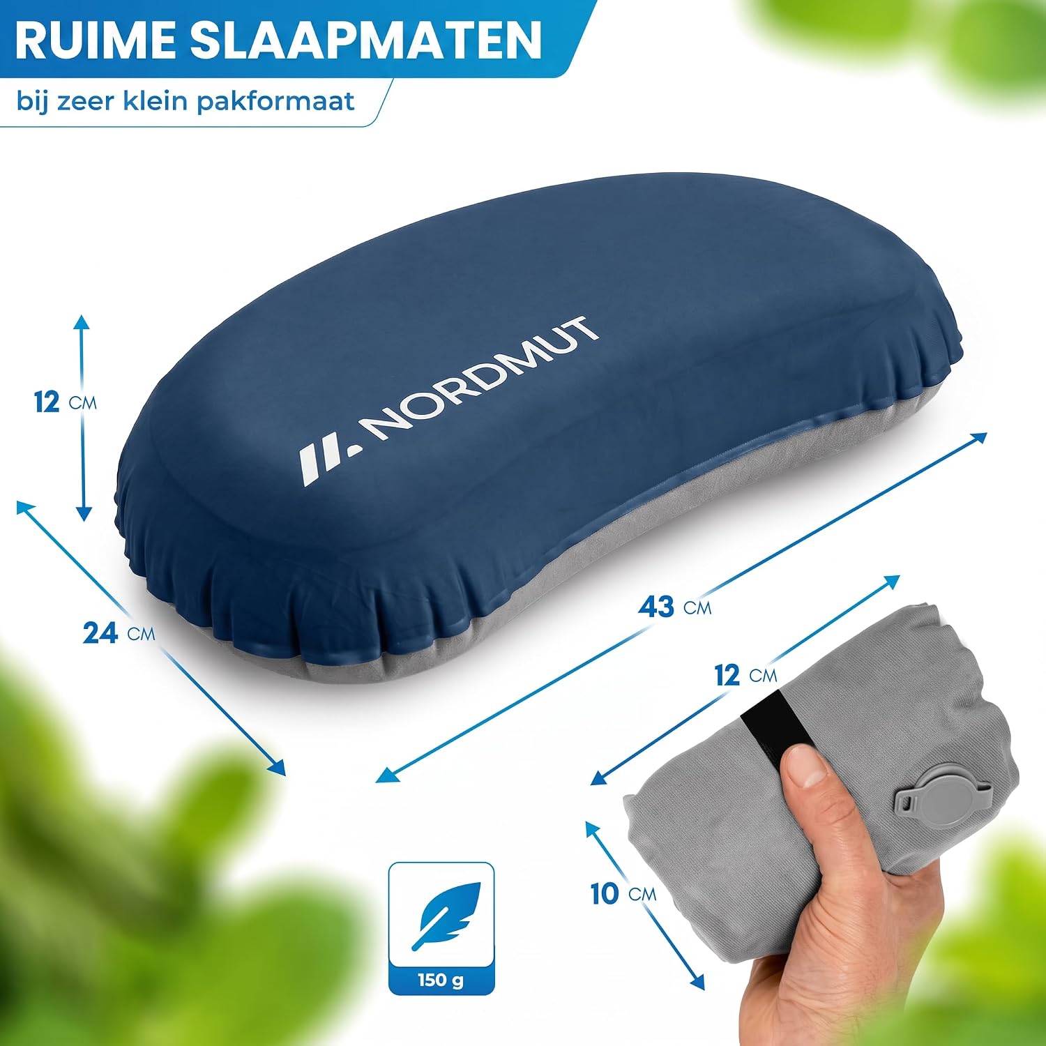 Thumbnail 1 de NORDMUT PLW-SML-NVY opblaasbaar kampeerkussen met traagschuim, blauw
