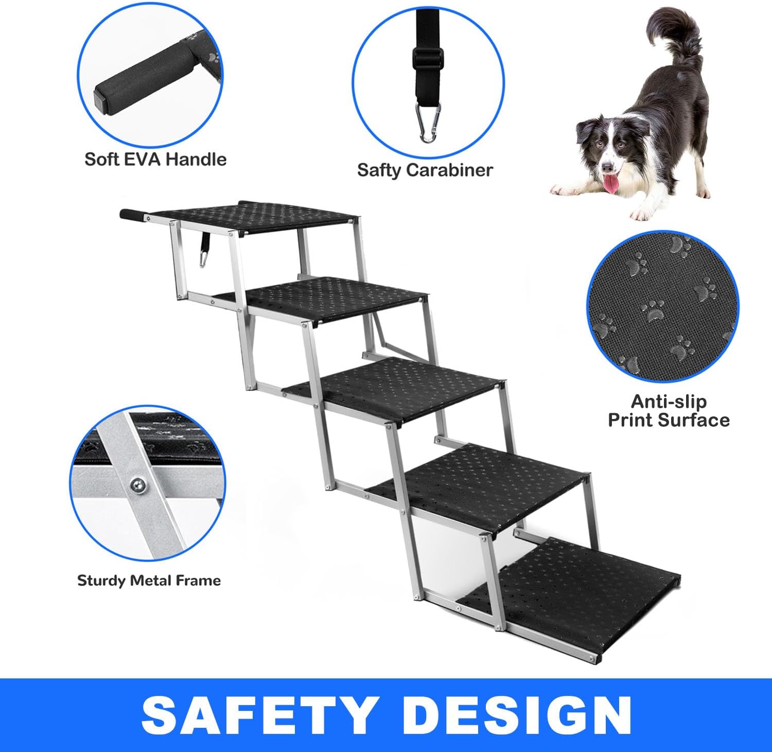 Detalle de Niubya Foldable Dog Steps & Pet Stairs (5 Steps) for Cars, SUVs, Trucks