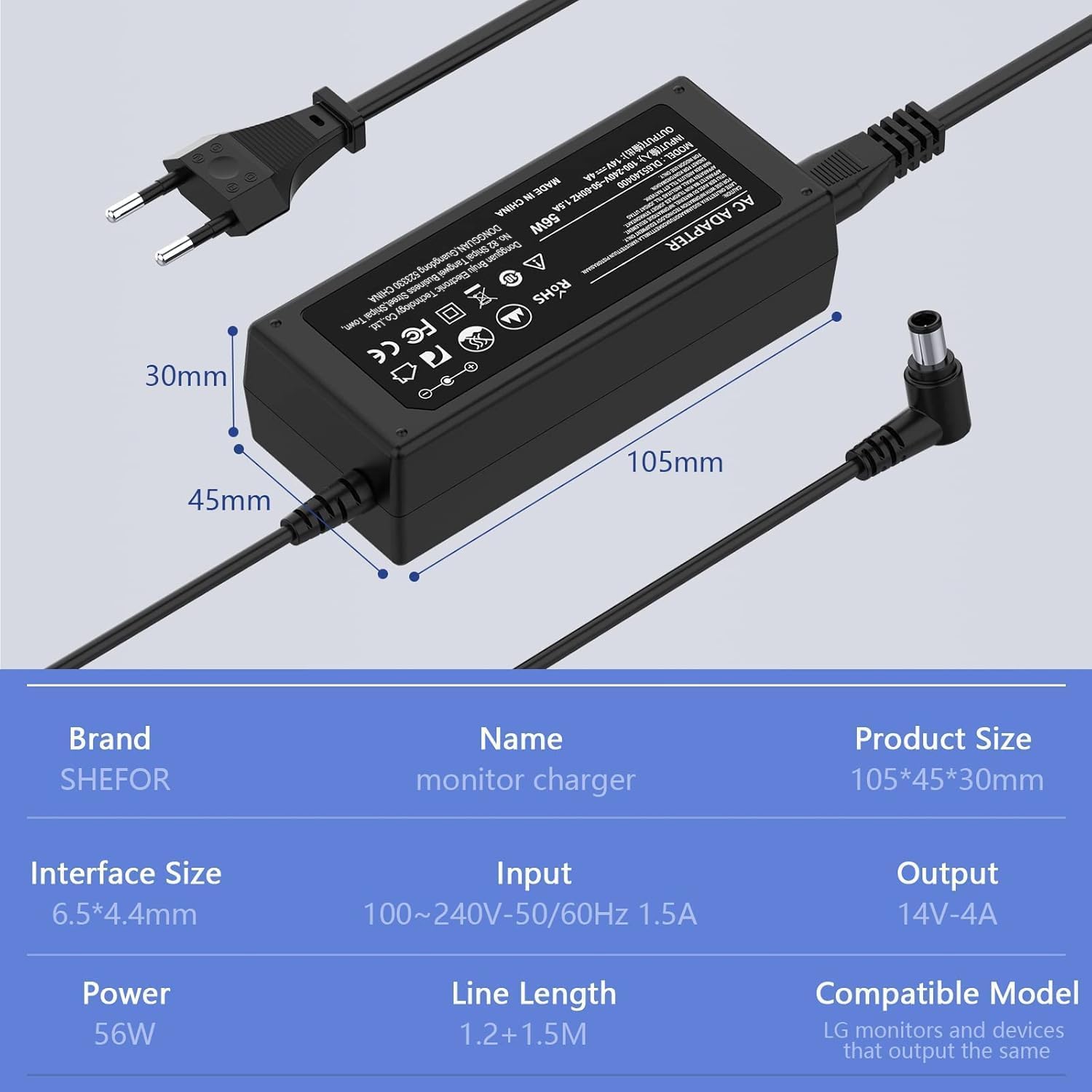 Detalle de shefor 14V 4A Alimentatore per monitor