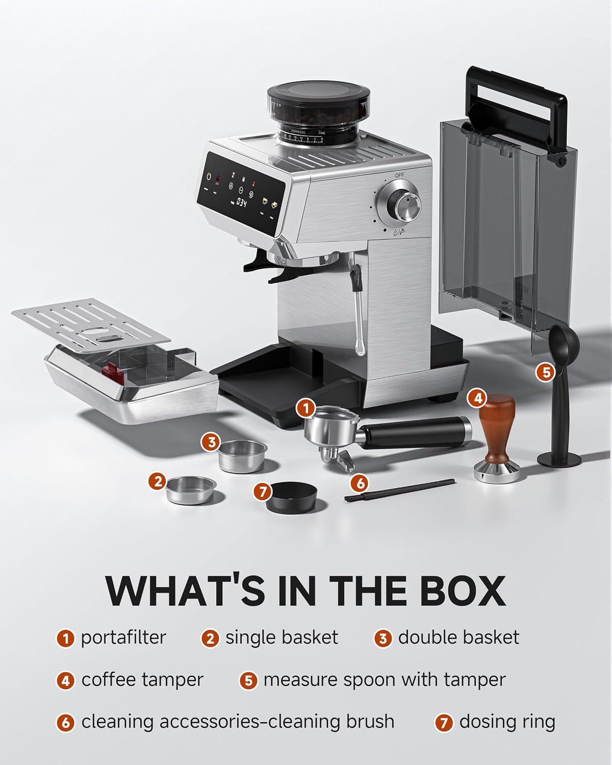 Thumbnail 6 de AMZCHEF CM1626 Espresso Machine with Grinder, 44 Settings, Touchscreen