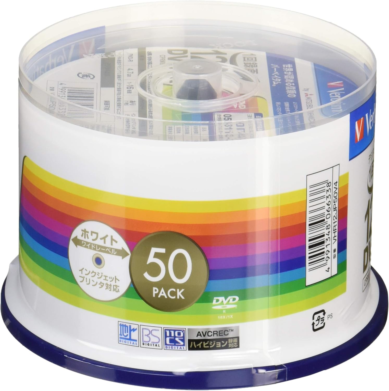 Detalle de バーベイタムジャパン VHR12JP50V4 録画用DVD-R 50枚 CPRM対応・ホワイトプリンタブル