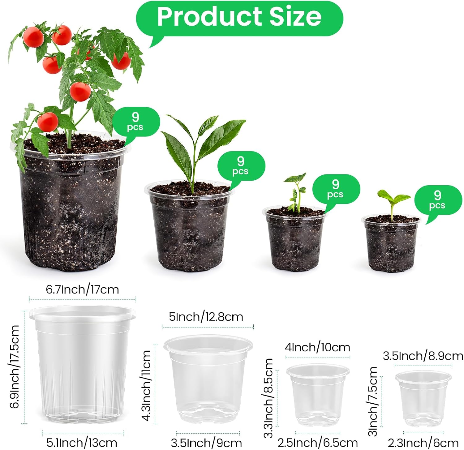Thumbnail 1 de Bluepro Clear Nursery Pots, 36-Pack in Four Sizes with Drainage Holes