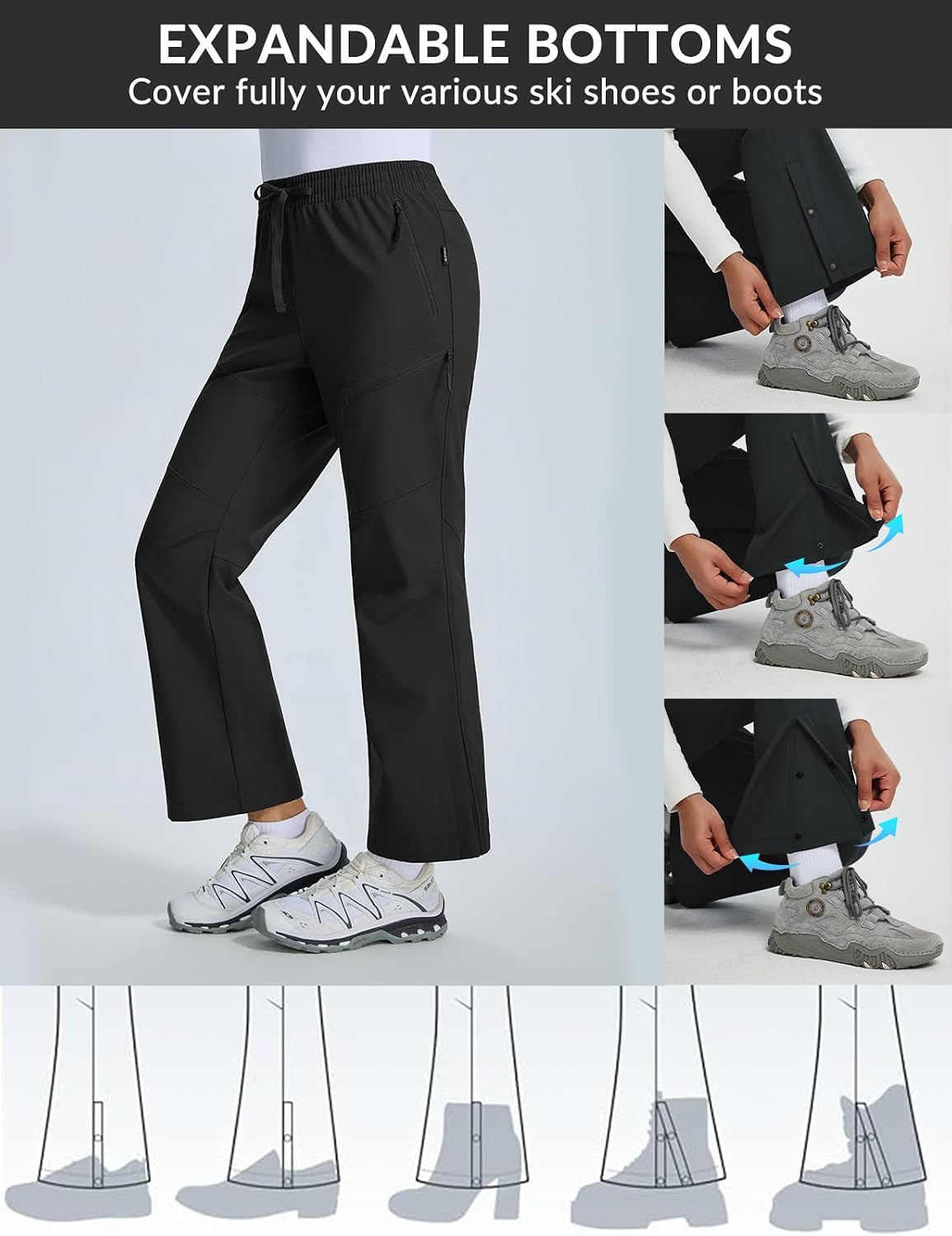 Detalle de baleaf Women's Snow Ski Pants, Fleece-Lined, Water-Resistant, 3 Zipper Pockets