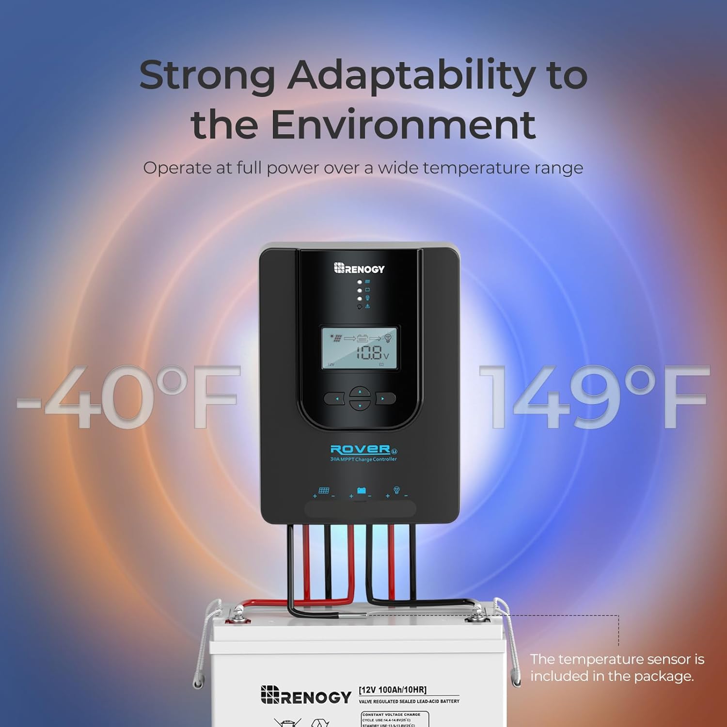 Detalle de Renogy Rover 30A MPPT Solar Charge Controller (12V/24V Auto) with LCD for Gel, Sealed, Flooded & Lithium Batteries