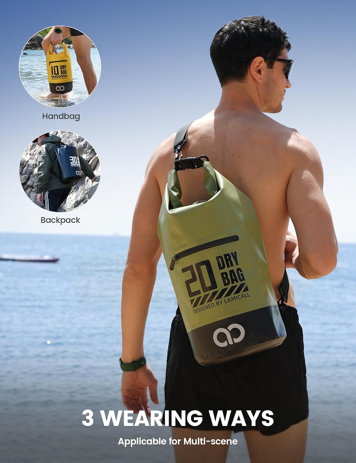Thumbnail 4 de Lamicall Dry Bag Waterproof Bag (30L) with 100% waterproof phone pouch – floatable anti-scratch dry backpack in green