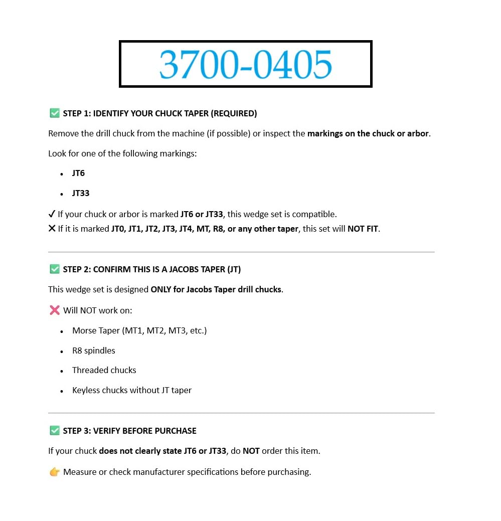 Detalle de HHIP 3700-0405 JT6・JT33対応 ドリルチャック取り外しウェッジセット 2個組