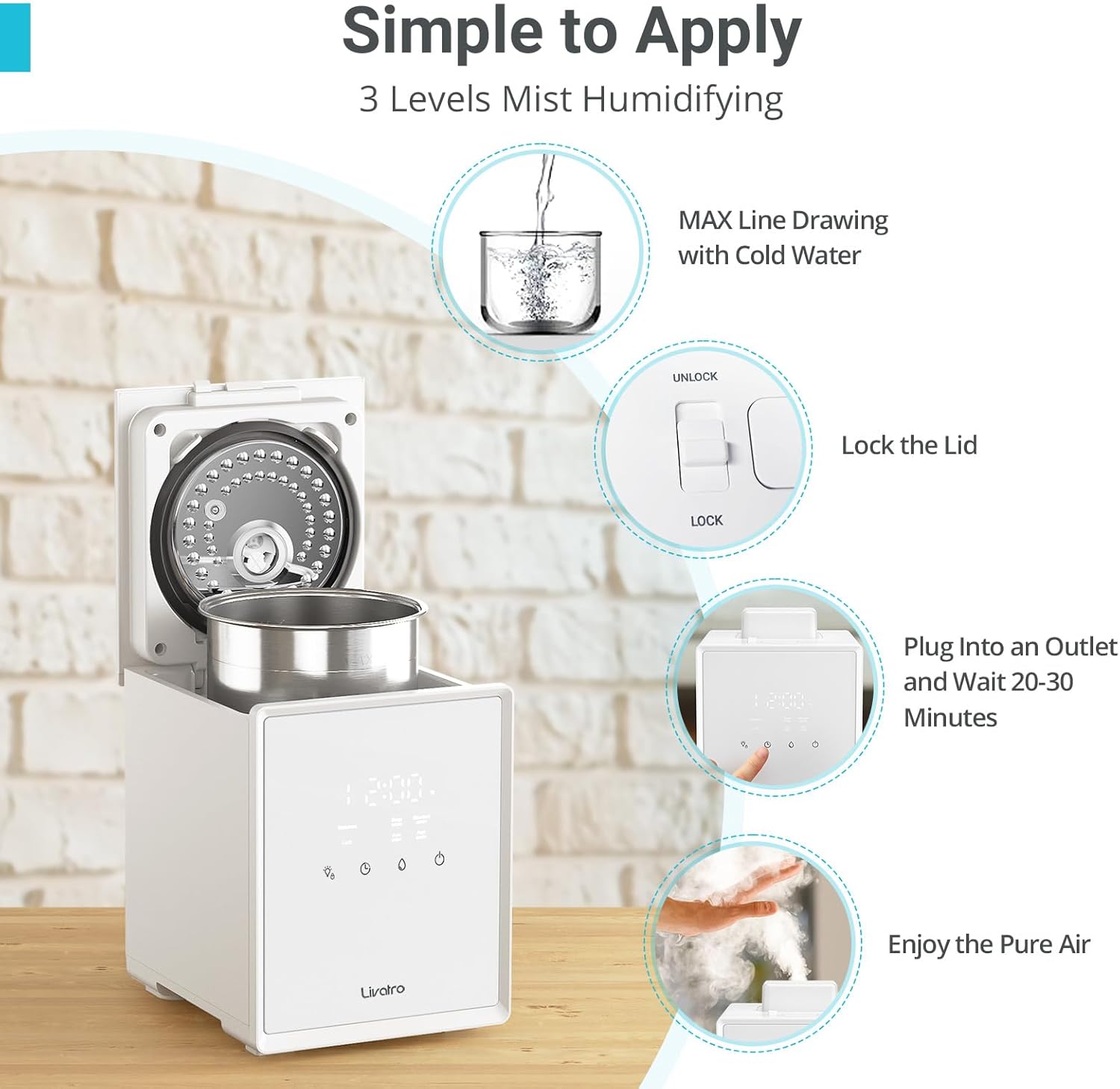 Thumbnail 4 de Livatro 3L Stainless Steel Warm Mist Humidifier ๐ง