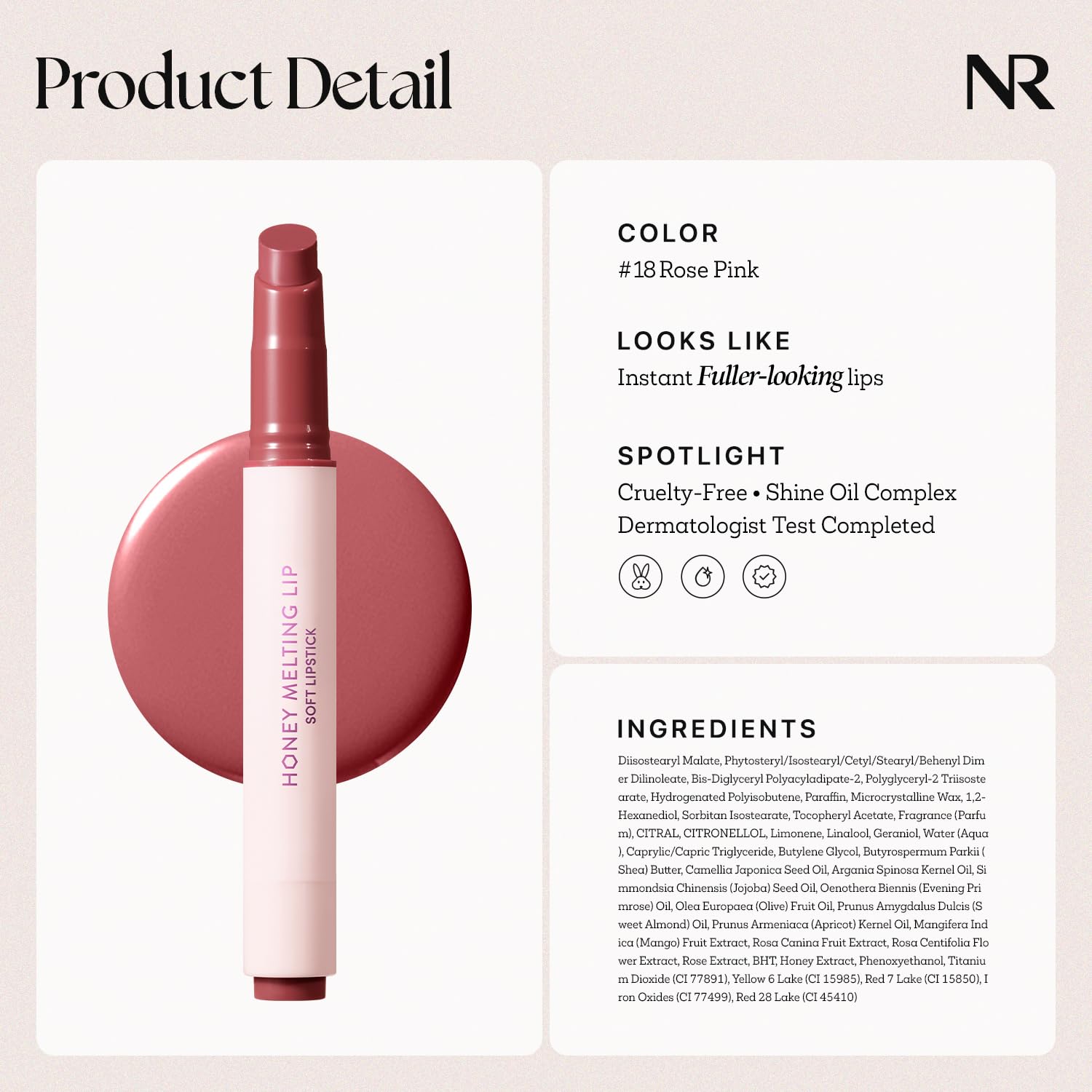 Thumbnail 6 de Nature Republic HONEY MELTING LIP (18 ROSE PINK) Soft Lip Stick