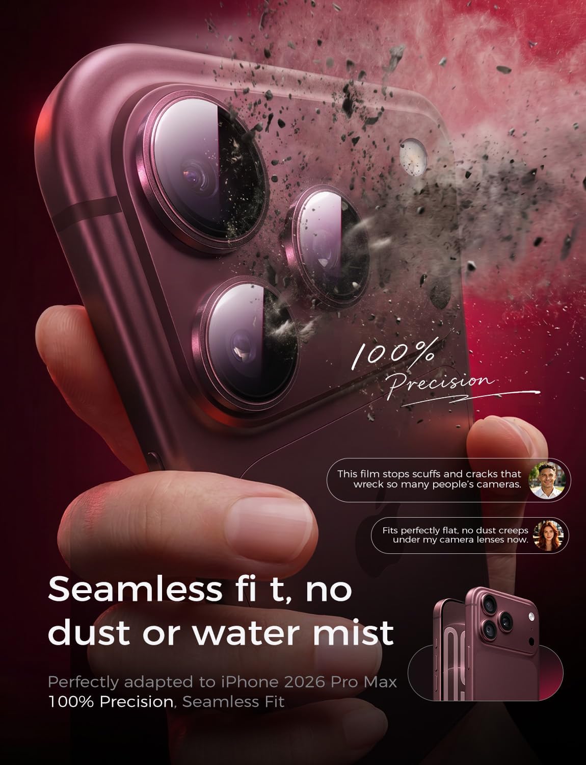 Detalle de MAGIC JOHN iPhone 18 Pro Max/18 Pro Camera Lens Protector, 2-Pack Red 9H Glass