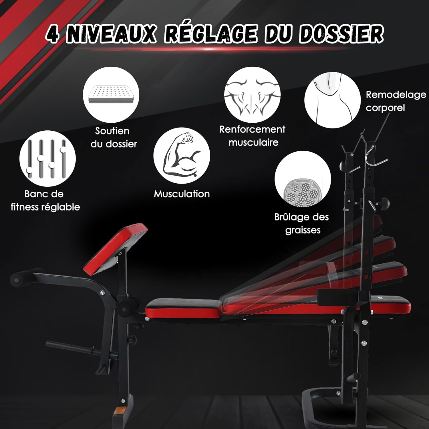 Detalle 2 de ISE Banc Musculation Complet – Banc de Musculation Multifonction, inclinable et pliable