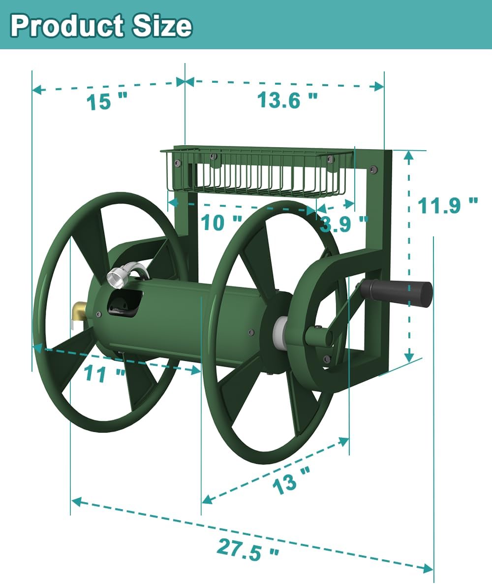 Detalle 2 de Artigarden AGN-WMHR-GRN Wall-Mounted Hose Reel, 125-Foot Capacity