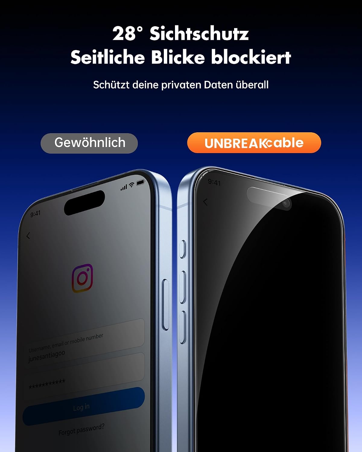 Detalle de UNBREAKcable Panzer Sichtschutz Glas für iPhone 17 (6,3 Zoll) – Privacy Screen mit Anti Spy, 2er Set