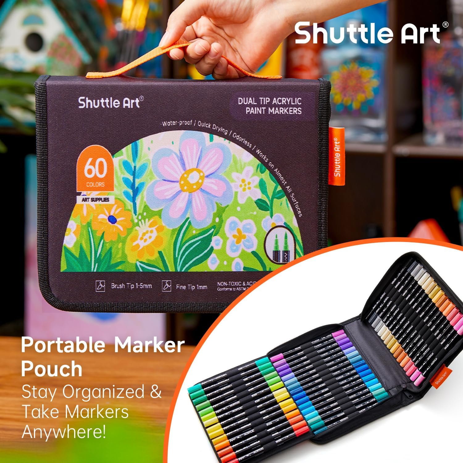Thumbnail 4 de Shuttle Art Dual Tip Acrylic Paint Pens 60 Colours
