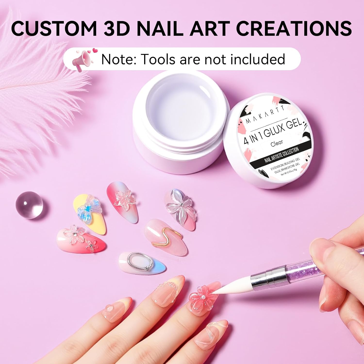 Detalle 2 de Makartt 3D Gel Nail Art Clear Solid Builder Gel, 4-in-1, 15g