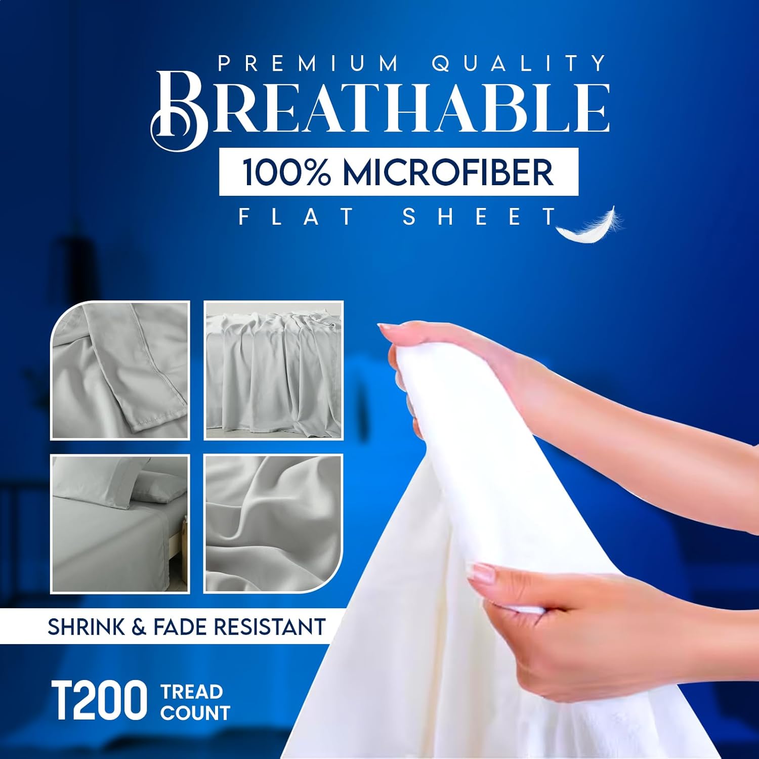 Detalle 2 de Sunshine Comforts Microfiber King Flat Sheet: Breathable, Anti-Wrinkle and Fade-Resistant 260 x 254cm