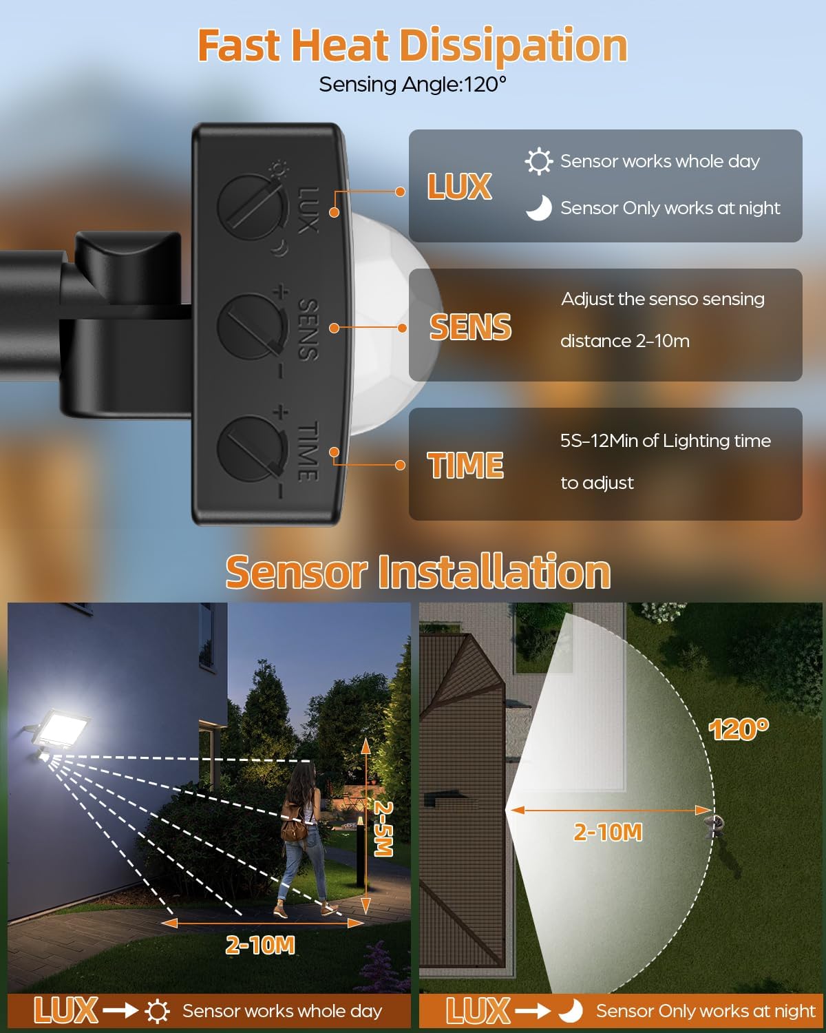 Detalle de TOPAUBUB 100W Projecteur LED Extérieur avec Détecteur de Mouvement – 10000 LM, IP67 et Blanc Froid 6500K