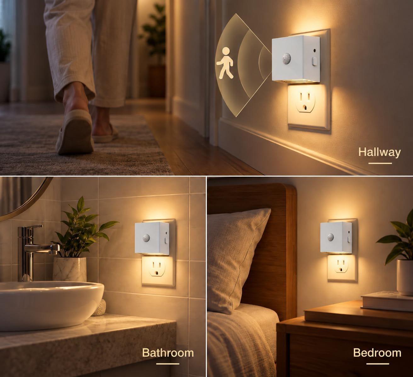 Detalle 2 de L LOHAS LED GY17602WHUS-2 Motion Sensor Night Lights, 2-Pack, 3000K