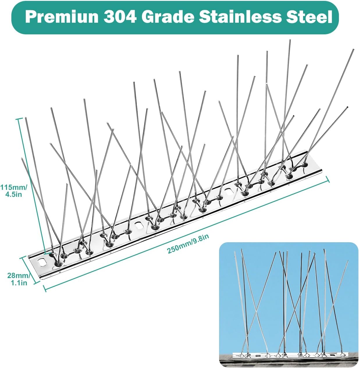 Thumbnail 1 de wohohoho Bird Spikes for Pigeons with Stainless Steel Base – 1.25m Pigeon Deterrent for Roofs and Windows