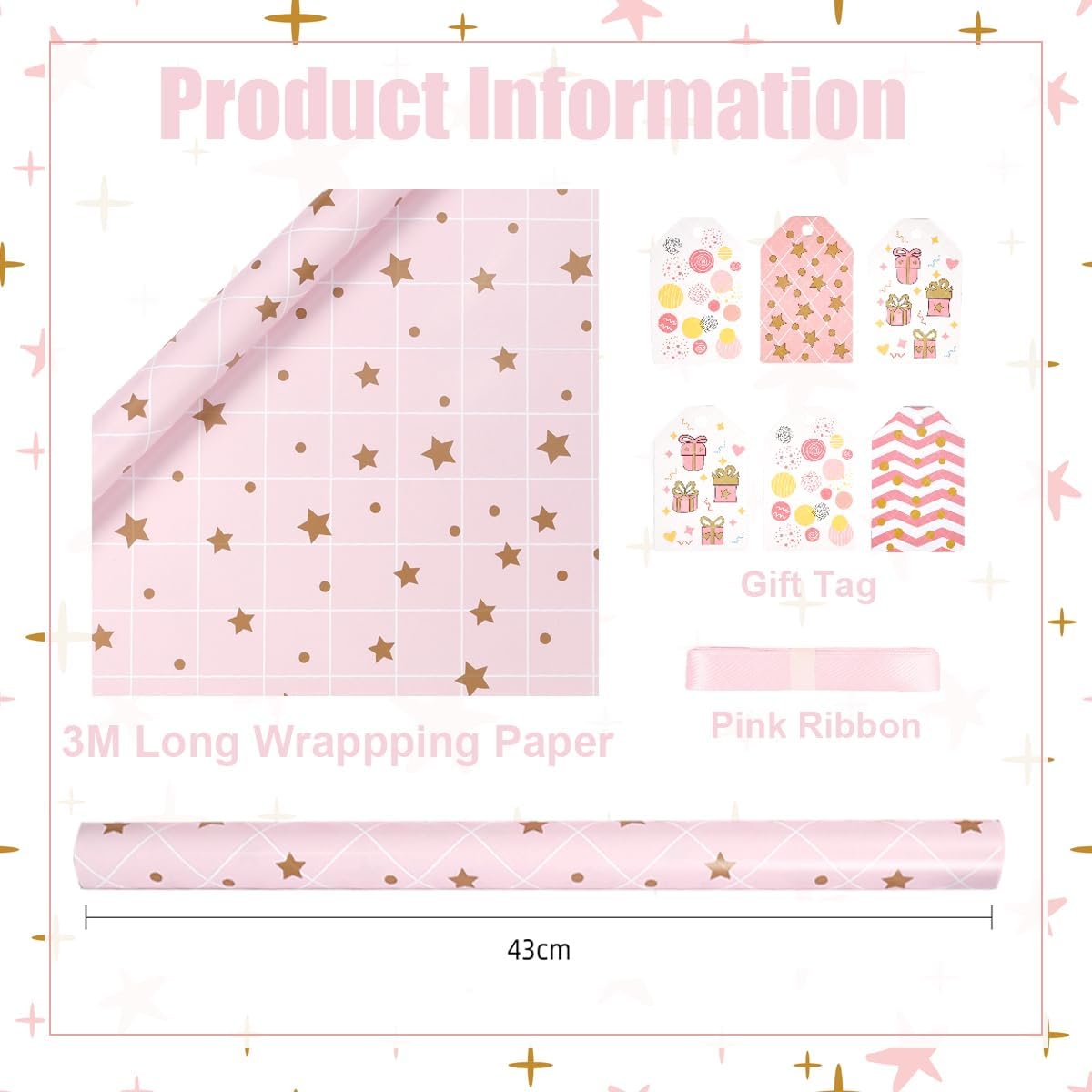 Thumbnail 1 de HBell Pink wrapping paper rolls 43cm