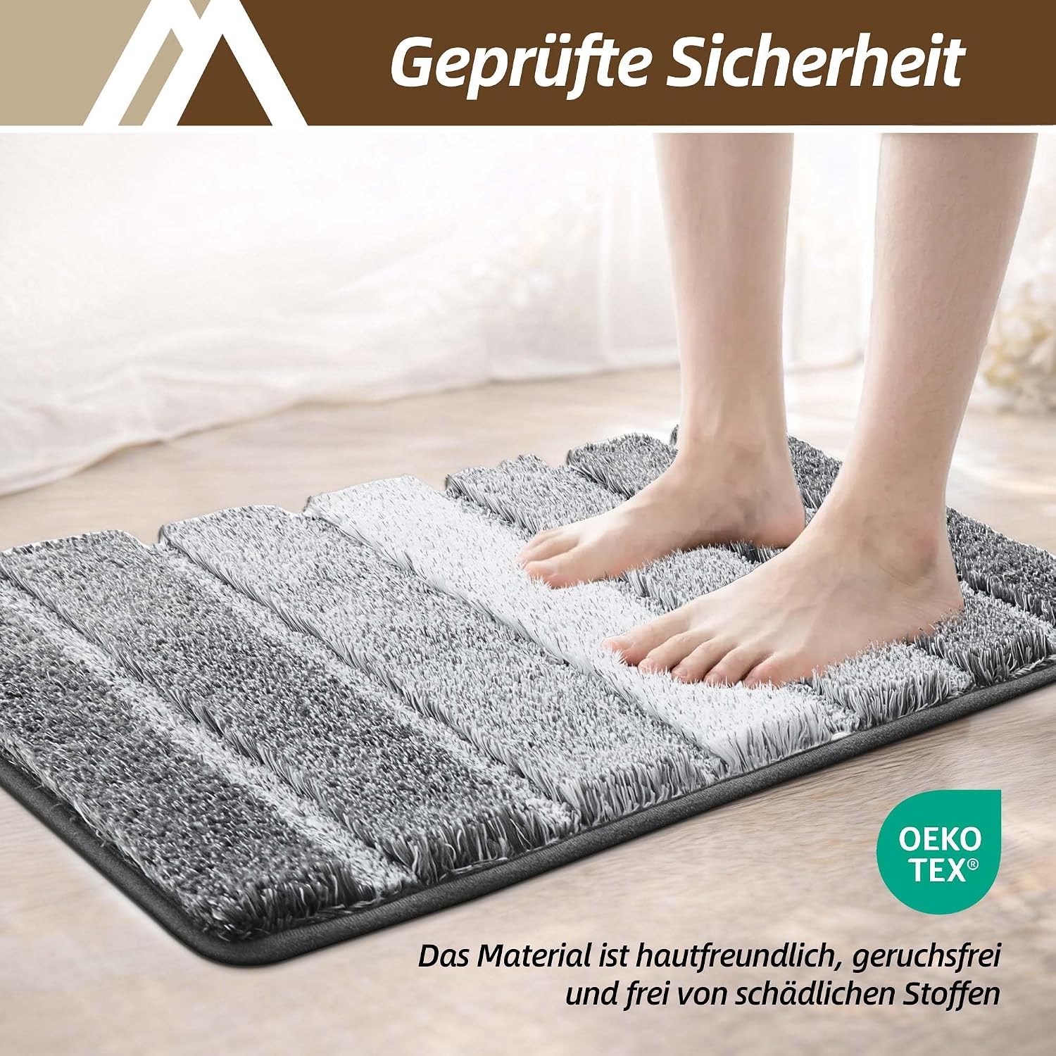 Thumbnail 6 de COSY HOMEER Badezimmerteppich 40 x 60 cm – Flauschige, rutschfeste Badematte in Grau