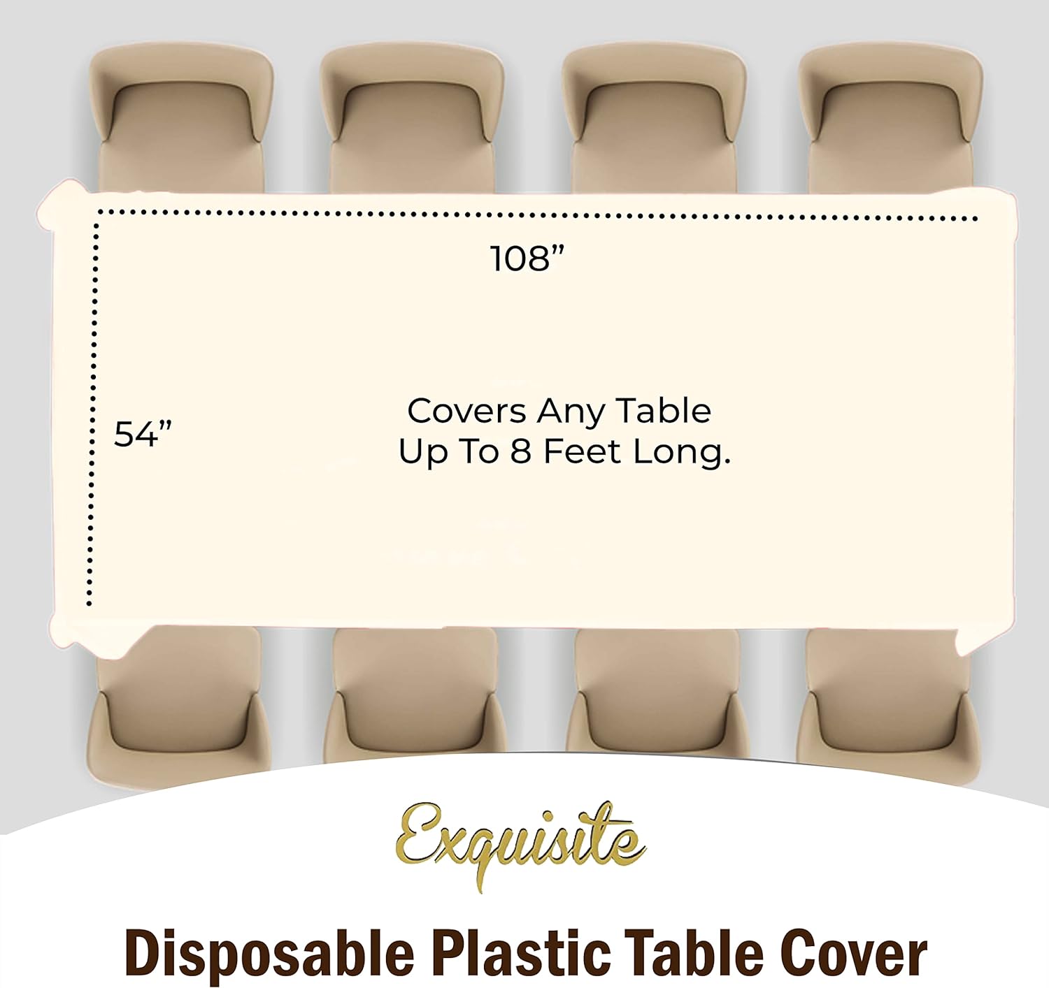 Thumbnail 3 de Exquisite Party Solids 6-Pack Premium Plastic Tablecloth, 54in x 108in Rectangular Table Cover (Ivory)