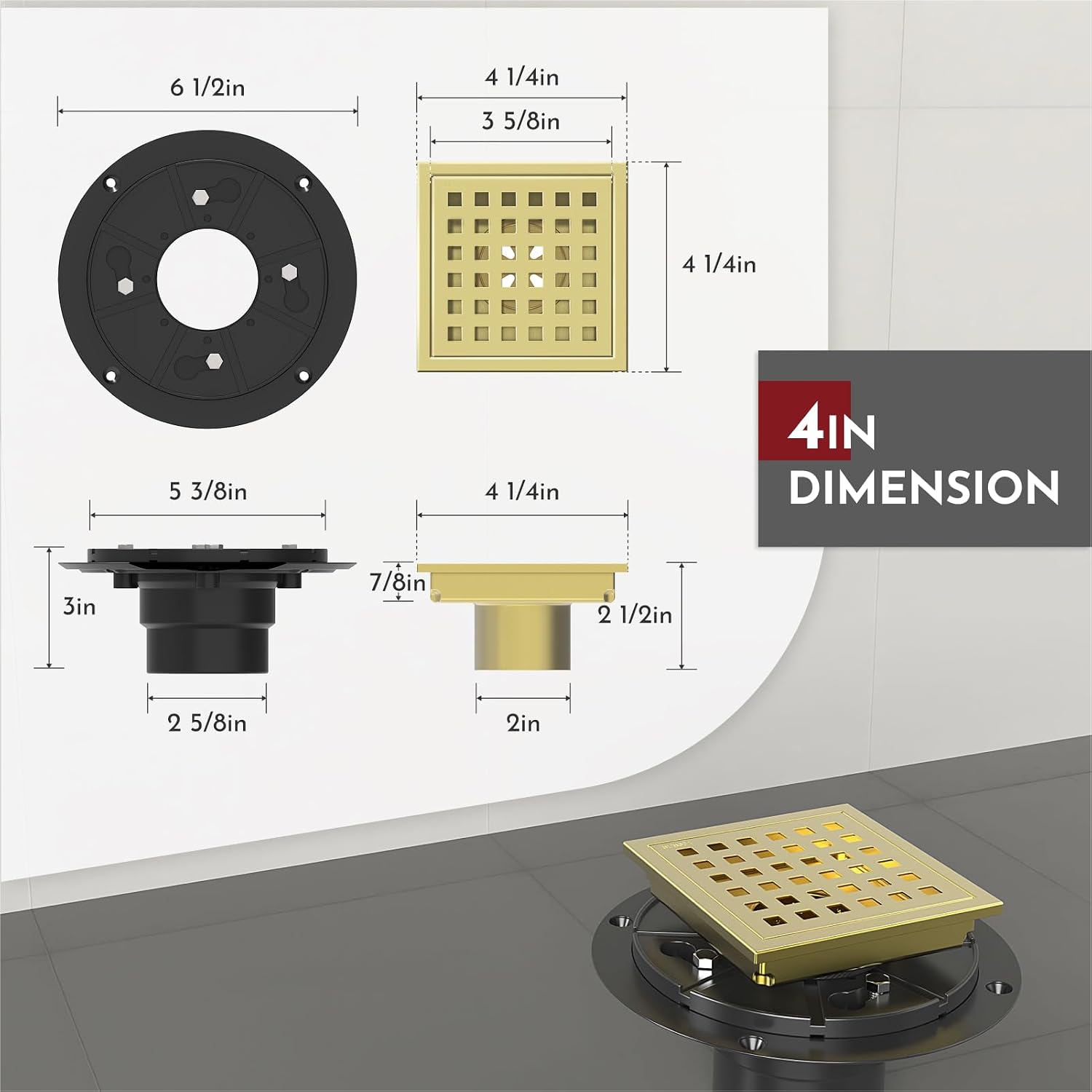 Thumbnail 1 de WEBANG Shower Drain, 4-Inch