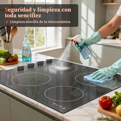 Detalle 2 de Karinear Placa Vitrocerámica 4 Fuegos 60 cm con mandos manuales (6000 W): potencia sin complicaciones