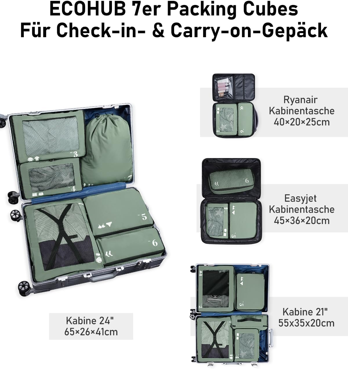 Thumbnail 6 de ECOHUB Packwürfel 7‑teilig Reise-Organizer Grün