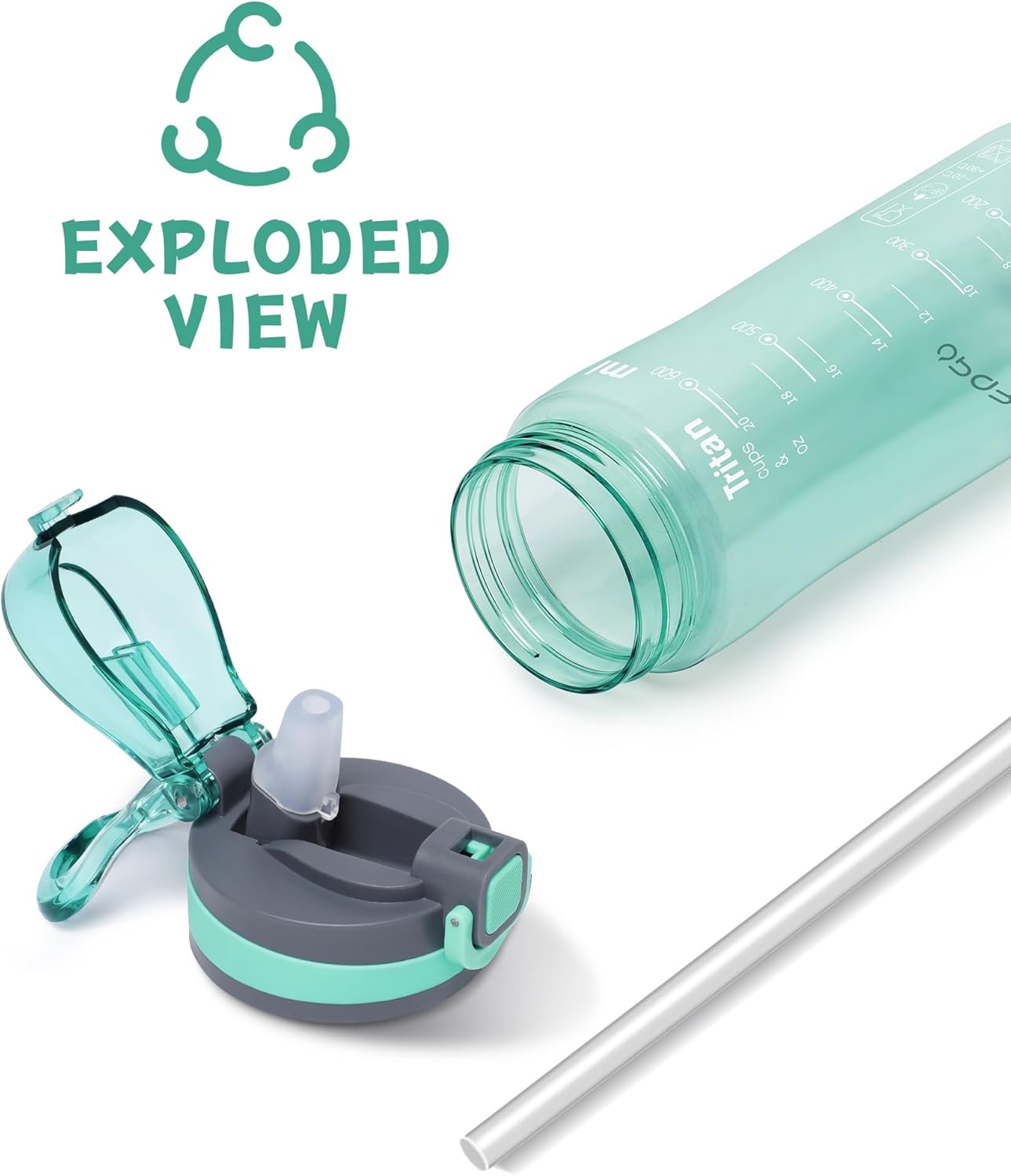 Thumbnail 5 de Opard 700 ml / 1000 ml Water Bottle with Straw Cap: BPA-Free, Dishwasher Safe, Leak-Proof