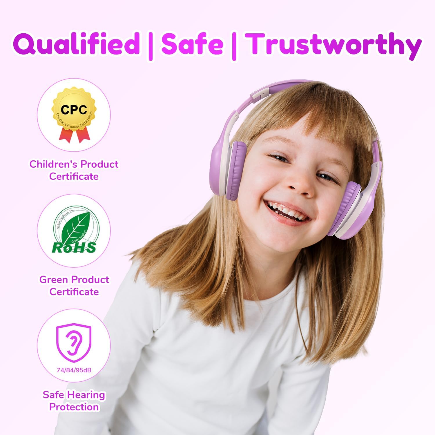 Thumbnail 4 de EarFun Bluetooth-Kopfhörer für Kinder (74/85/94 dB) mit HD-Mikrofon, 45 Std. Akku & Falt-Design, lila