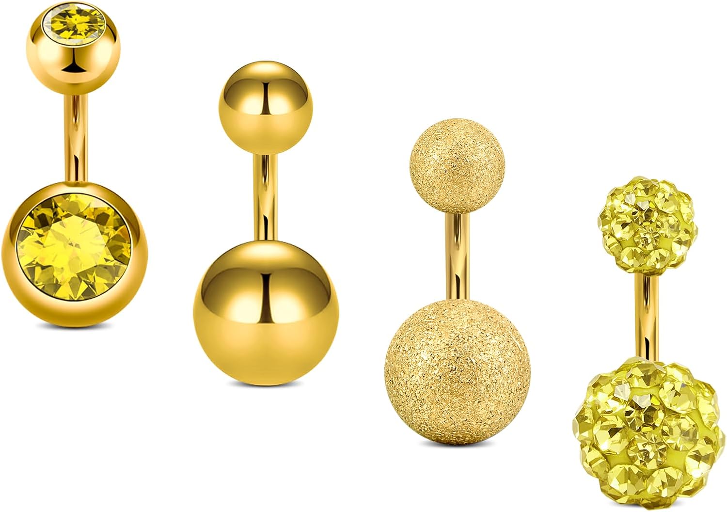 Detalle de Rajnard Bauchnabelpiercing 14G 12mm – 4er Set aus Chirurgenstahl mit CZ-Perle und Kristallkugel