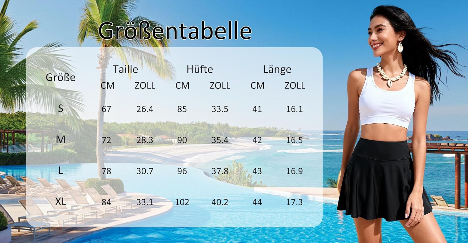 Detalle 2 de Timuspo Damen Badeshorts Baderock 2-in-1 Hochtaillenschnitt mit 4 Taschen