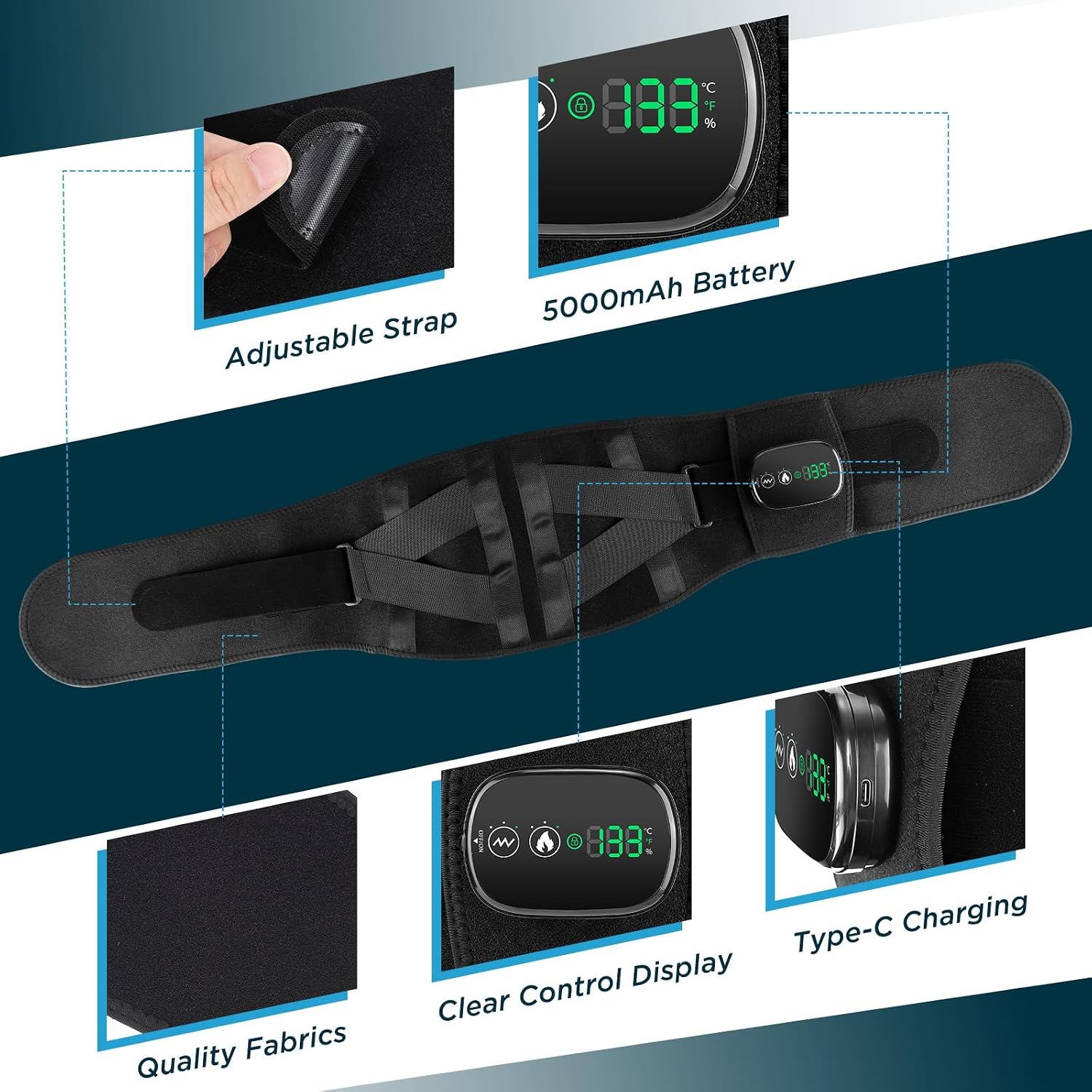 Thumbnail 5 de EDIFOLLY Cordless Heating Pad with Vibration, 5 Heat Levels and Adjustable Belt
