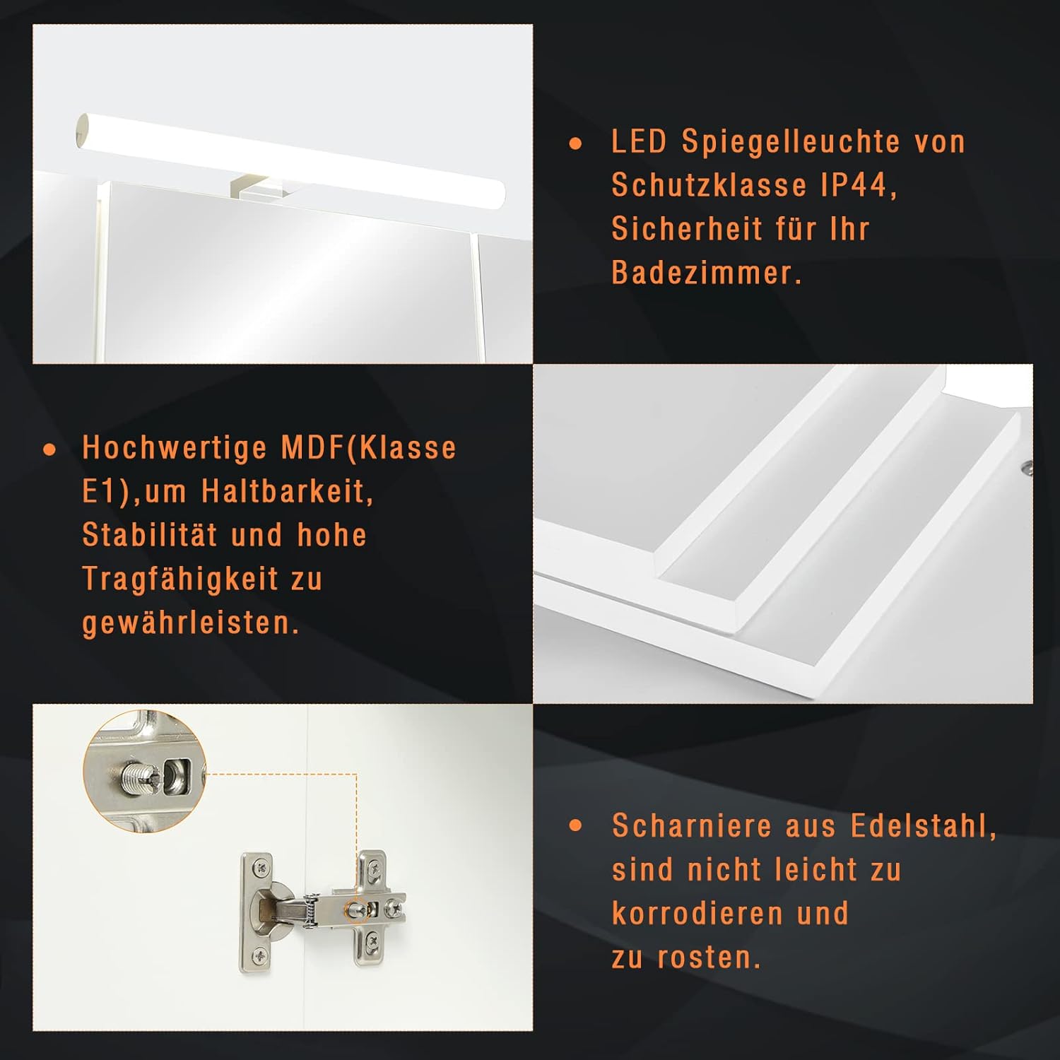 Thumbnail 6 de DICTAC Badezimmerspiegel-Spiegelschrank mit LED, Steckdose & Lichtschalter – 70 x 15 x 60 cm, 3 Türen, weiß
