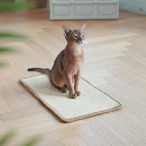 Detalle de FUKUMARU alfombrilla rascador para gatos de sisal natural 50x30 cm (color crema)
