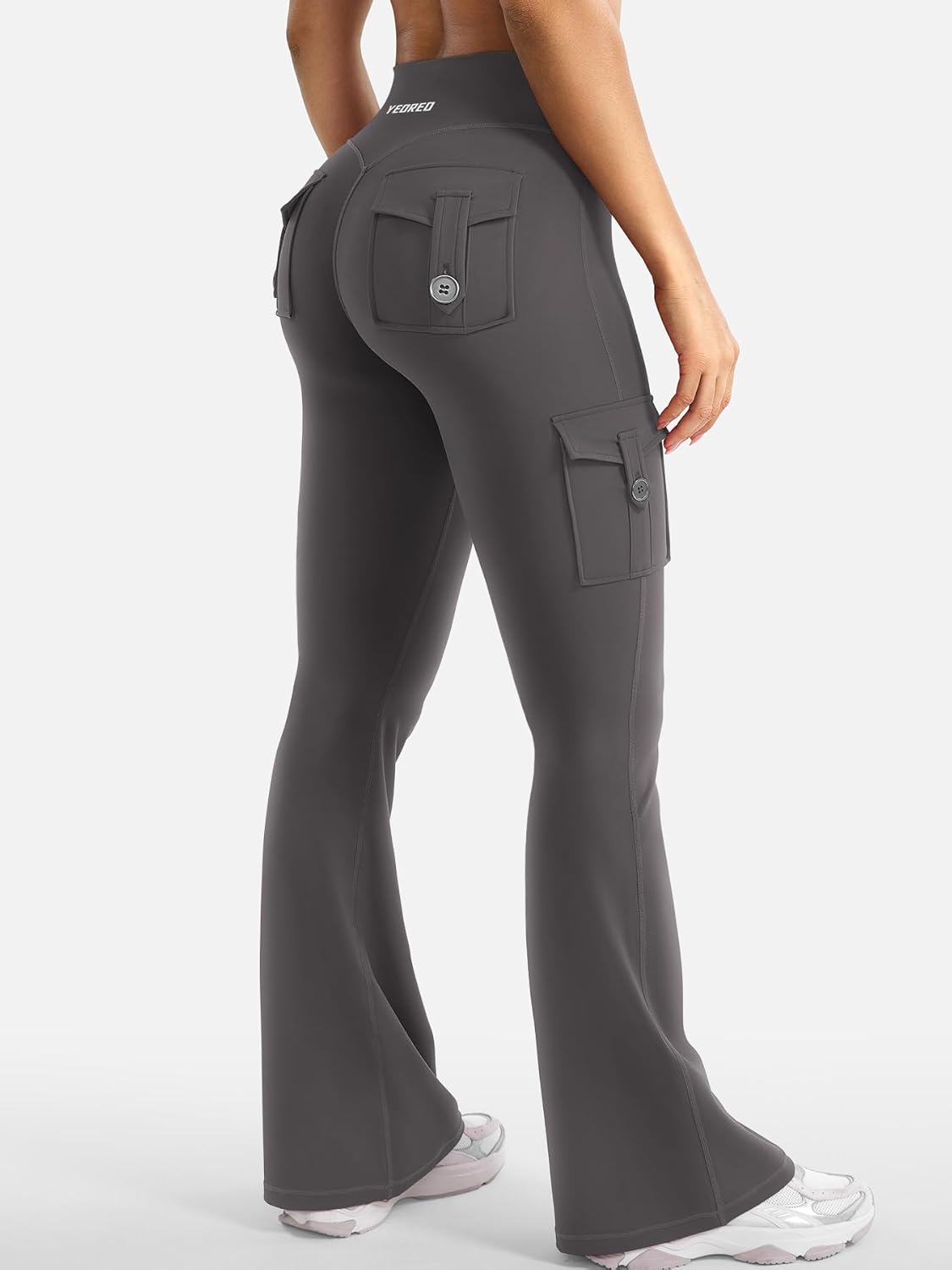 Detalle de YEOREO CoreFlex Damen Flare Leggings mit 4 Taschen – High Waist, unsichtbares Scrunch-Design