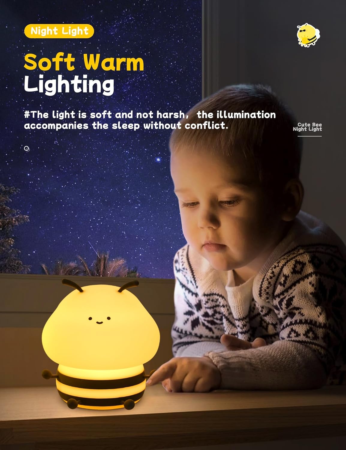 Thumbnail 6 de IHALO Cute Nachtlicht Kinder (Biene) mit stufenlos dimmbarer Helligkeit, RGB-Licht und USB-Laden