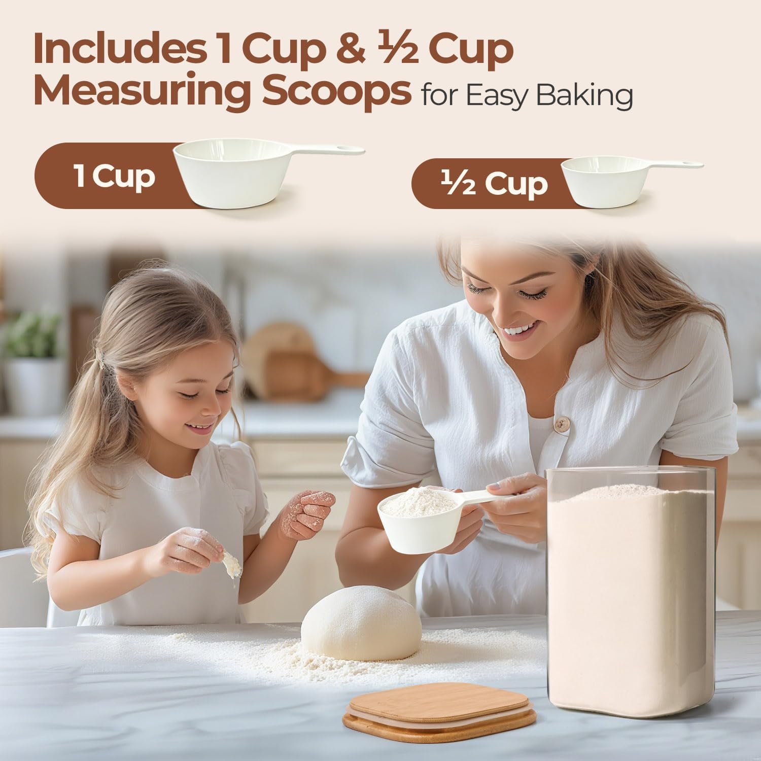 Detalle 2 de ComSaf 4 Qt Glass Storage Containers, Set of 2 with Bamboo Lids