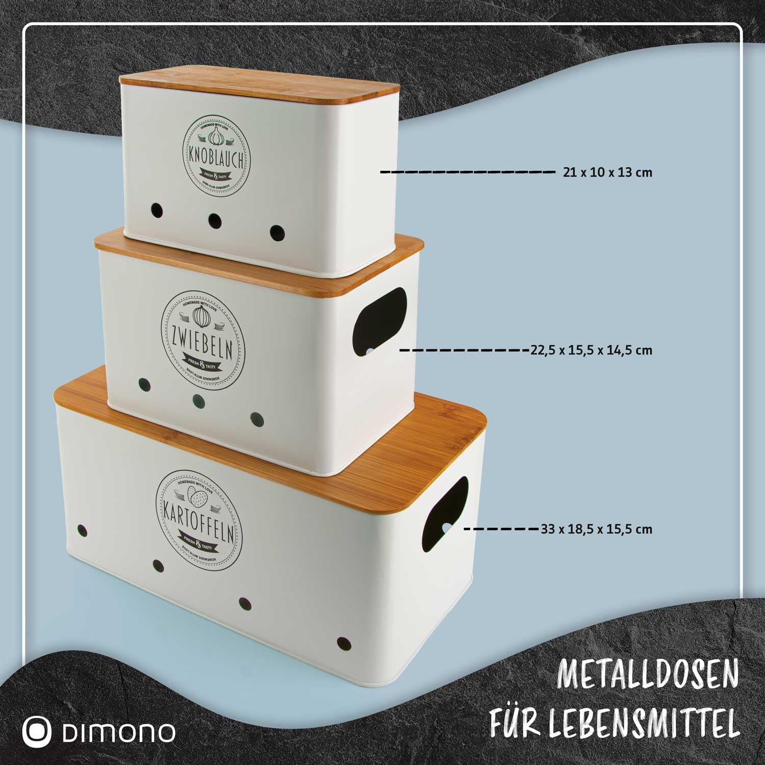 Thumbnail 5 de Dimono Vegetable Storage Tins Set of 3 with Bamboo Lids and Ventilation