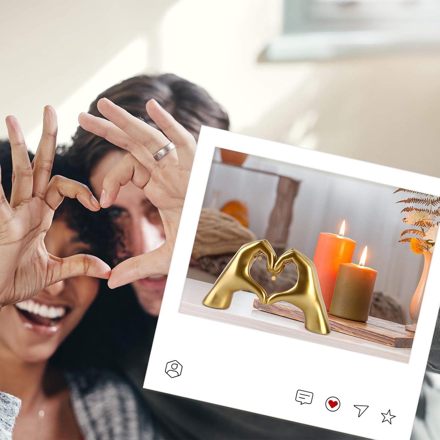 Thumbnail 2 de GZVDYG Large Gold Heart Hands Sculpture – resin heart-hands ornament & jewellery holder for music lovers