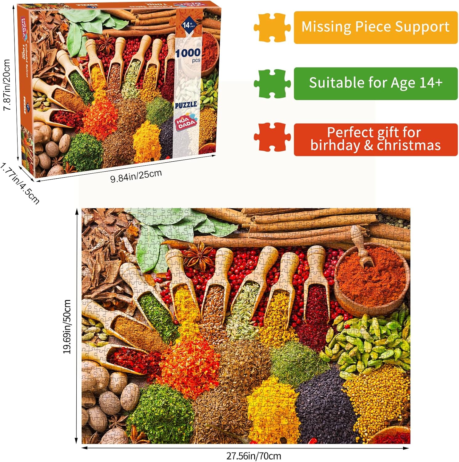 Detalle 2 de HUADADA 107 1000-Piece Jigsaw Puzzle, Colorful Spices, 27.6 x 19.7 in.