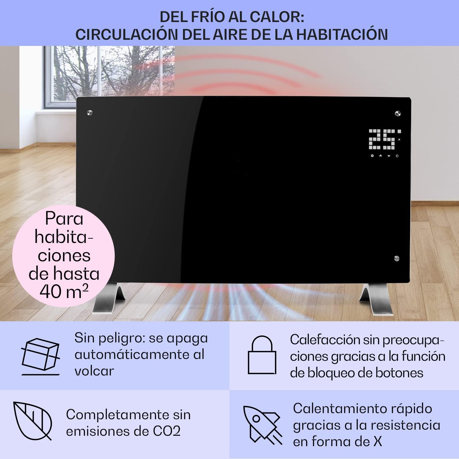 Thumbnail 3 de Klarstein Estufa Eléctrica 2000W Delgada Silenciosa con Termostato