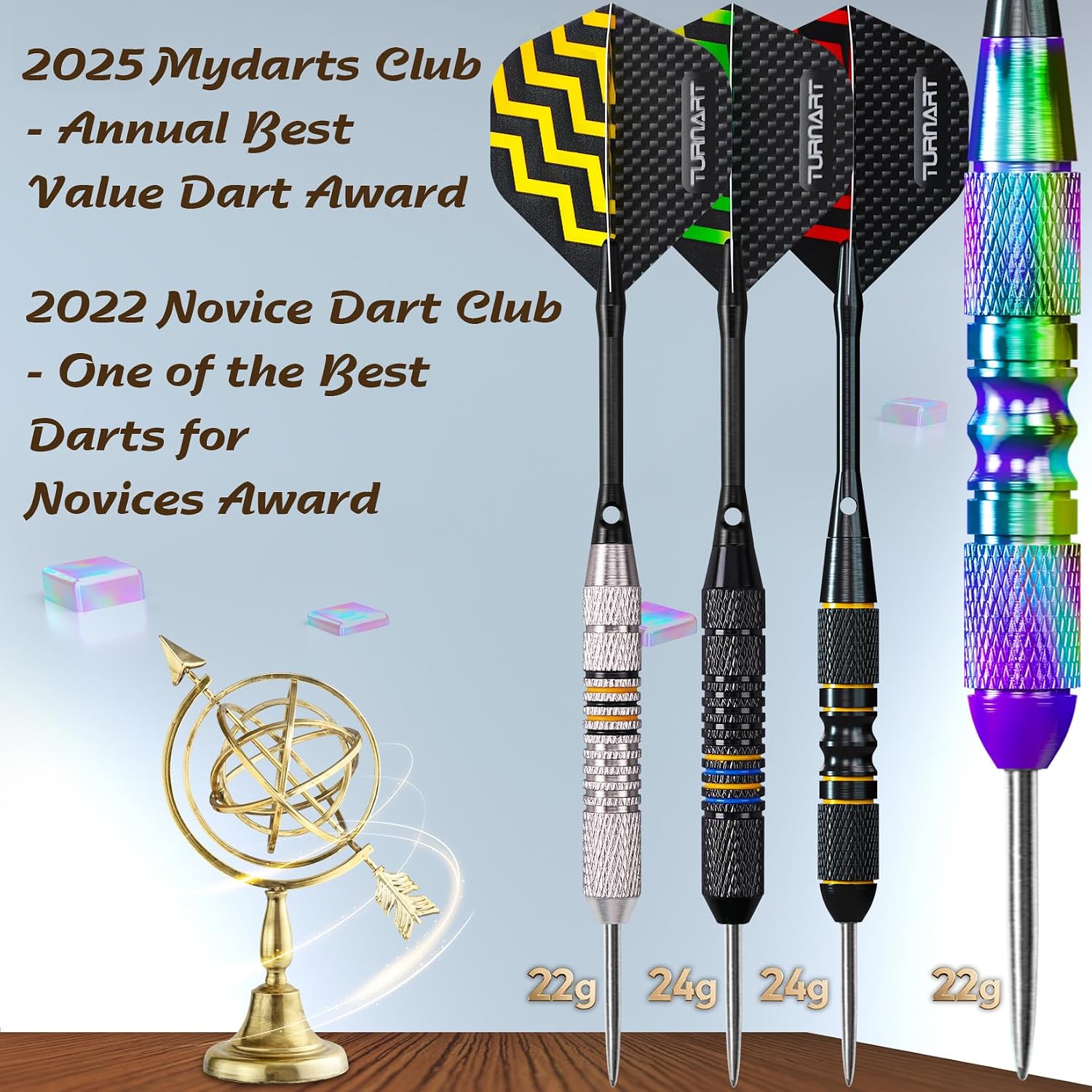 Detalle de Turnart 12 Pack Steel Tip Darts Set with Case (22/24g) – metal darts with aluminium shafts