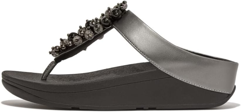 Detalle de FitFlop Fino Sandales compensées pour femme – confort à la journée en cuir métallique