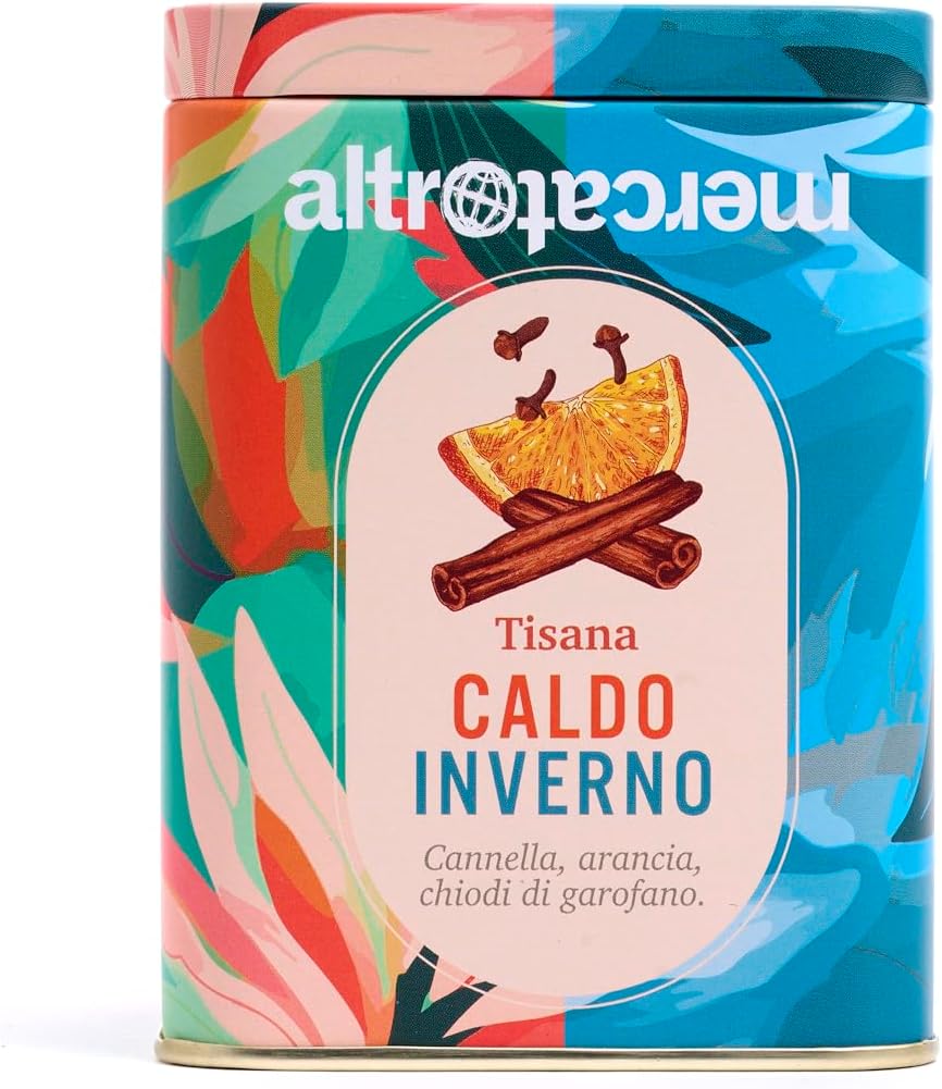 Detalle 2 de ALTROMERCATO Tisana Caldo Inverno in lattina – mix cannella, arancia e chiodi di garofano, cofanetto regalo riutilizzabile