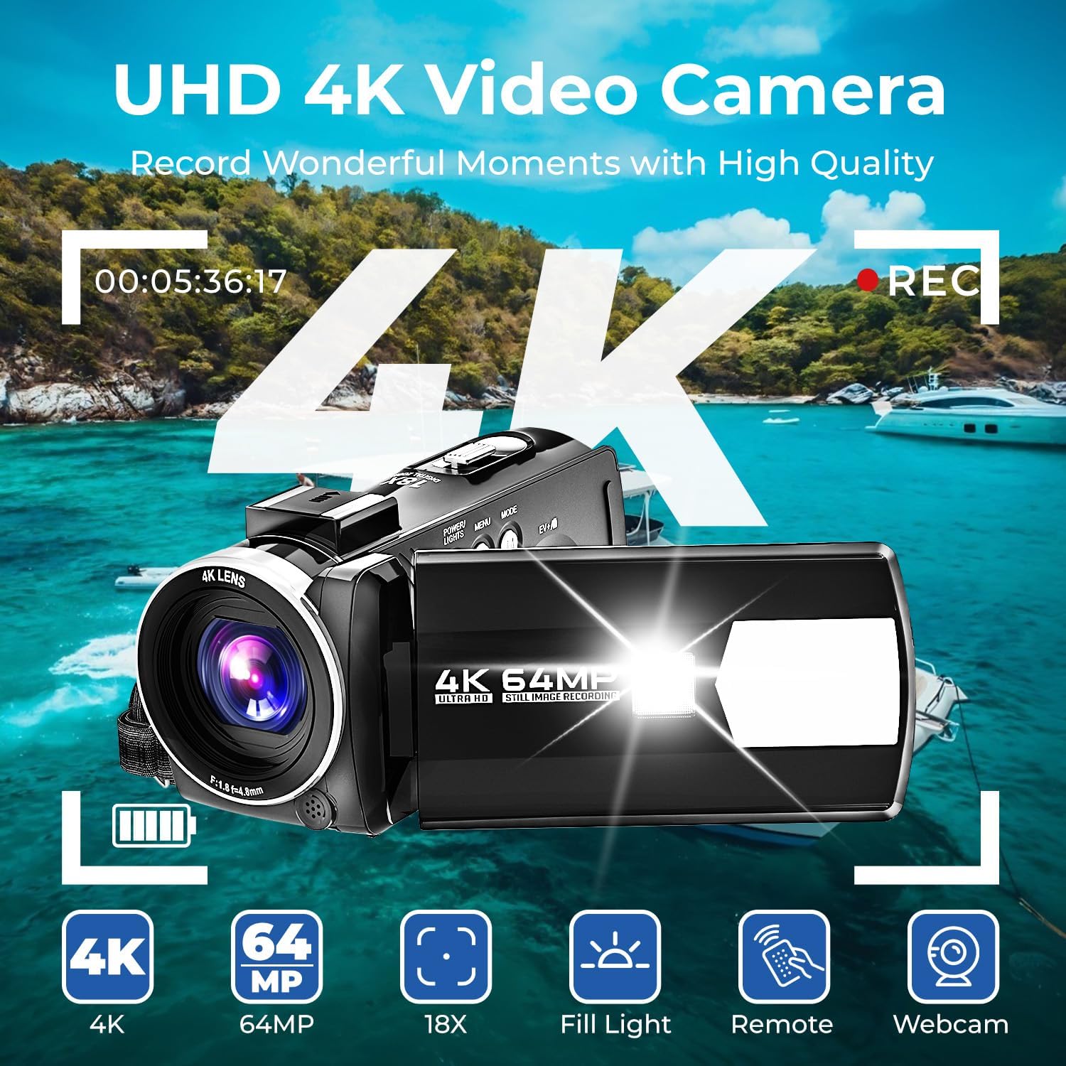 Detalle 2 de FIREFOTO Caméscope 4K 64MP 18X Vlogging