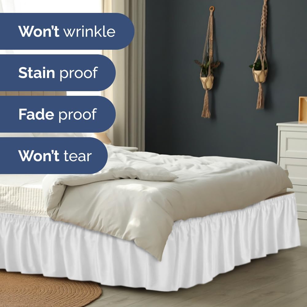 Thumbnail 4 de CGK Linens Wrap Around Dust Ruffle Bed Skirt (White) for King Beds with 12" Drop
