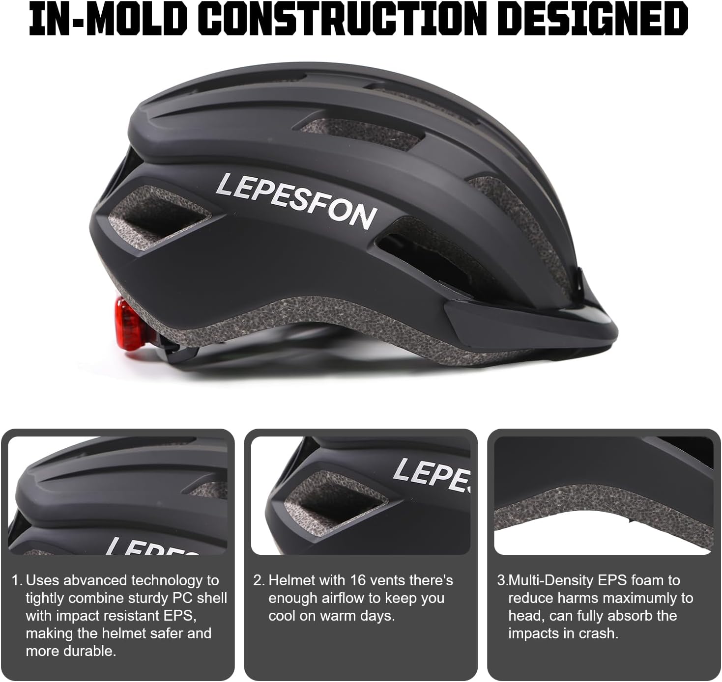 Detalle de Bike Helmet Men/Women MTB & Road Adjustable with Visor and LED (56–61cm)